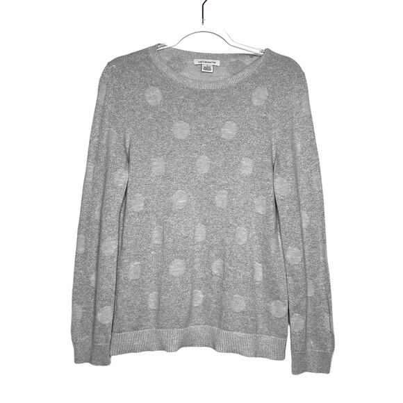 LIZ CLAIBORNE Metallic Silver Sweater Polka Dot Crew Neck Oversized Fit Size L - Picture 1 of 6